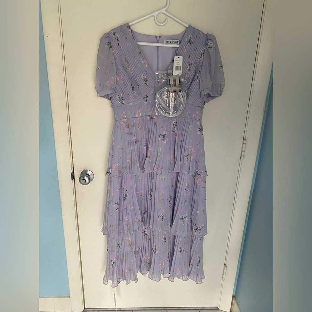 NWT Self-Portrait Lilac Floral Tiered Dress Size UK 14/US 10 - Picture 2 of 12